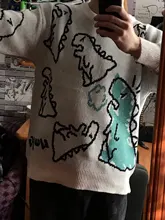 Suéter de moda Harajuku para hombre, ropa informal estilo Hip Hop, jersey de dibujos animados de dinosaurios, cuello redondo, suéteres de pareja informales de gran tamaño