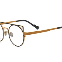 Женские круглые Двойные мосты Cateye, специальные чистые титановые металлические легкие очки, модные оправы для очков по рецепту, синие, черные