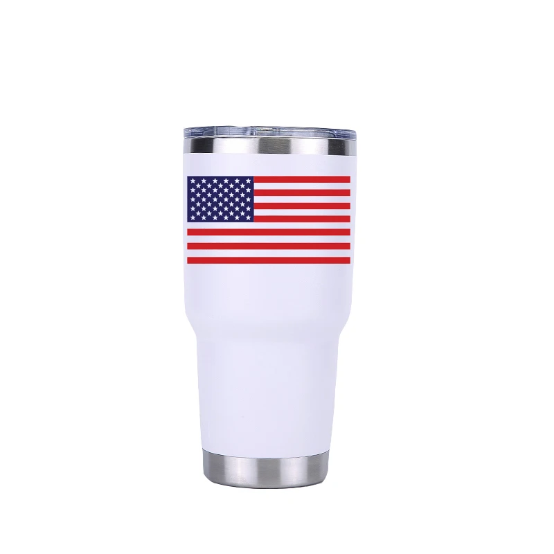 30 oz white Американский флаг 30 унций стакан дорожная Автомобильная кружка с двойными стенками Изолированная вакуумная фляжка термос из нержавеющей стали термос для воды, кофе чашка - Цвет: 30 oz white
