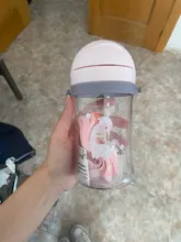 Botella de paja de agua potable con dibujos de animales para niños, Bola de gravedad, taza de bebé con correa para el hombro