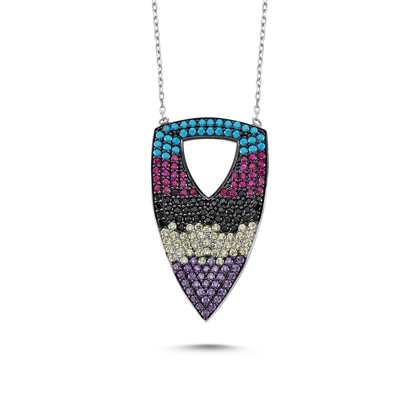 

Silver 925 Sterling Mixed Color Zircon Stone Necklace