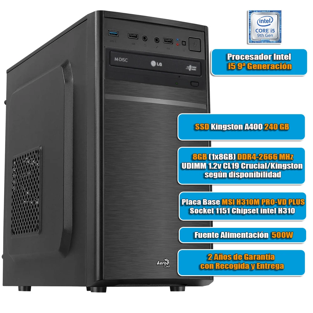 Desktop computer BASIC Intel I5-9400 8GB DDR4 hard disk 240GB SSD desktop PC, USB 3.0, HDMI, desktop PC, board games