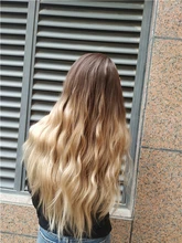 JONRENAU-Peluca de cabello sintético con flequillo para mujer, pelo largo ondulado Natural, Rubio mixto, marrón claro, para fiesta, Blanco/negro