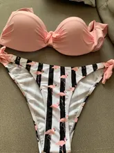 Bandeau Swimsuit Bikini-Set Lace Push-Up Ruffle High-Cut Women Female Striped F72 Bra-Cup