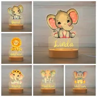Personalized Baby Elephant Lion LED USB Night Light Custom Name Acrylic Lamp 1