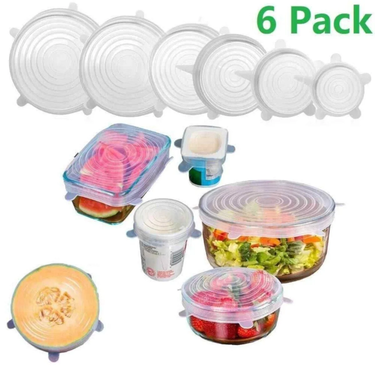 6 Pcs Food Silicone Cover Cap Universal Silicone Lids for Cookware Bowl Reusable Stretch Lids Food Wrap Bowl Kitchen Stoppers