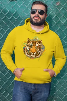 

Angemiel Wear Colorful Arkaplanlı Tiger Yellow Men 'S Hooded Sweatshirt