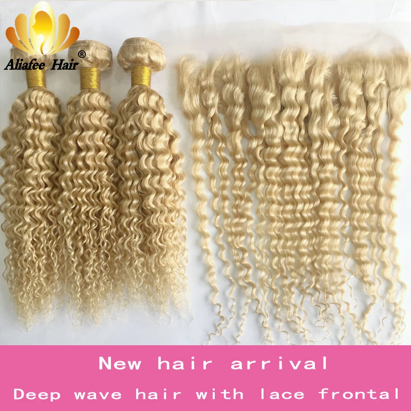 

Aliafee 613 Color Hair Double Weft Blonde Deep Wave Bundles With Closure or Frontal 8-30 Inch Remy Human Hair Weave Bundles