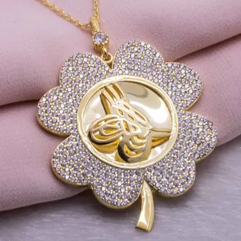

925 sterling Silver Gold Plated Tuğralı Round Pattern Pendant