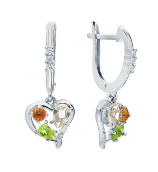 

Silver earrings with хризолитом, cubic zirconia and citrine sunlight sample 925