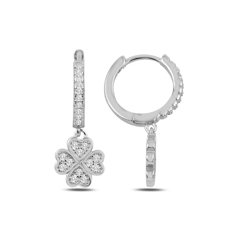 

Silver 925 Sterling Zircon Cubic Zirconia Dangle Clover Ring Earrings