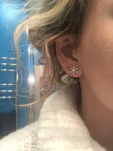 ANENJERY de Plata de Ley 925 copo de nieve hueco de flor Stud pendientes para las mujeres regalo de Navidad brincos oorbellen S-E267