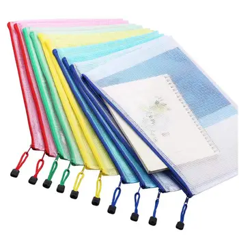 

A4 Grid Transparent Mesh Document File Bag PVC Zipper Stationery Pouch Filing Products Bags for School Office Supplies