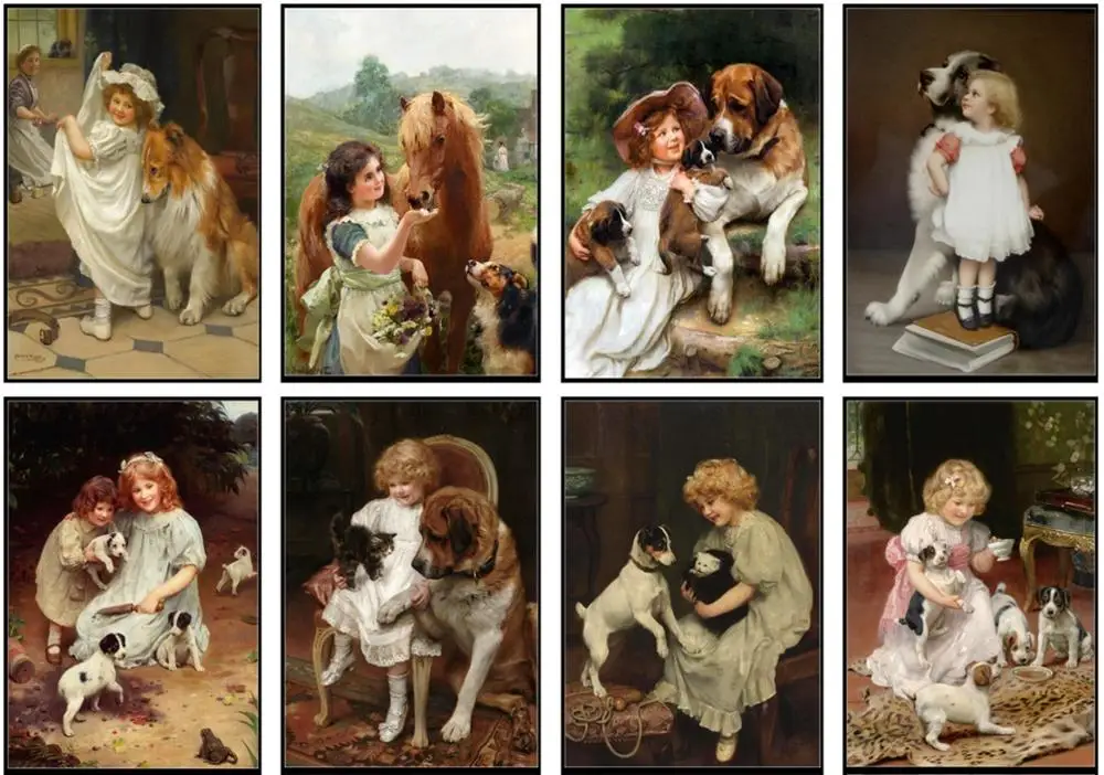 

Counted Cross Stitch Kits Needlework Embroidery - 14 ct Aida DMC Color DIY Arts Handmade Home Decor - Girl with Puppy Collection