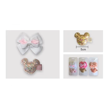 

Pack de 3, 6 unidades, pinzas brillantes para niña, forma de minnie con lazo.