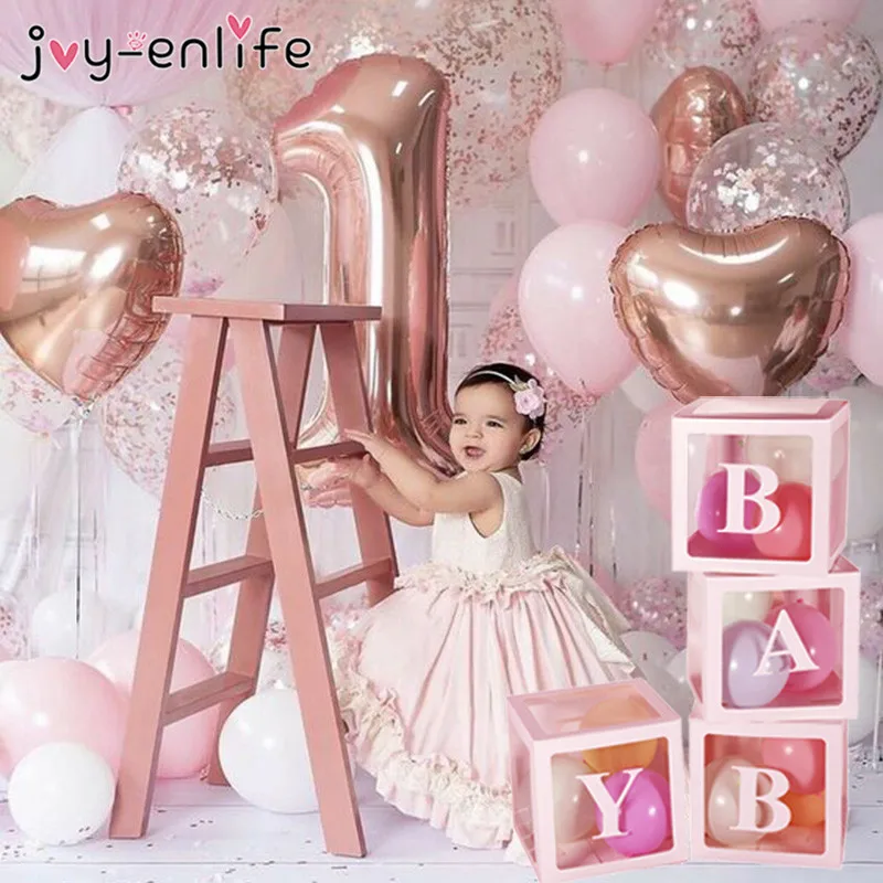 

Baby Shower Boy Girl Transparent Box Storage Balloons Birthday Party Decoration 1st Babyshower Baptism Wedding Party Supplies