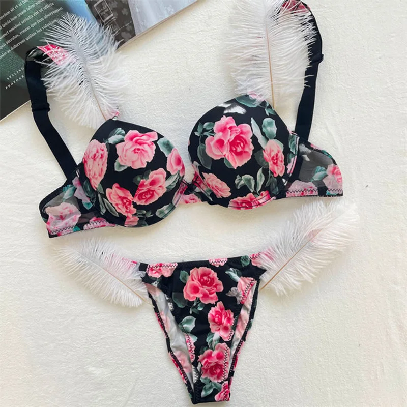 Victoria's Secret Women Sexy Rhinestones Comfortable Lingerie Femme Push Up Underclothes Bra And Panties 2 Piece Set Underwear