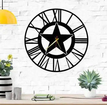 

BAUPOR Star Unique Design Roman Numerals Metal Wall Clock - Metal Wall Art Works - Metal Wall Decor Home Office Decoration Moder