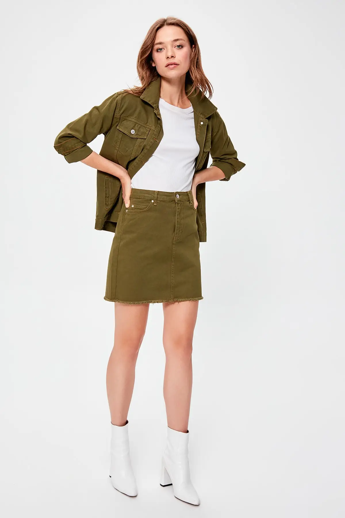 

Trendyol Khaki Skirt Tip Tassels Denim Skirt TWOAW20ET0324