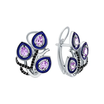 

Silver earrings with nanocrystal, amethyst and enamel sunlight sample 925