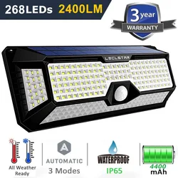 Applique murale à 268 led avec capteur de mouvement, imperméable conforme à la norme IP65, sans fil, 3 Modes d'éclairage, idéal pour un jardin ou une rue 