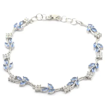 

20x8mm Luxury Created Rich Blue Violet Tanzanite CZ Gift Silver Bracelet 7.5-8.5inch