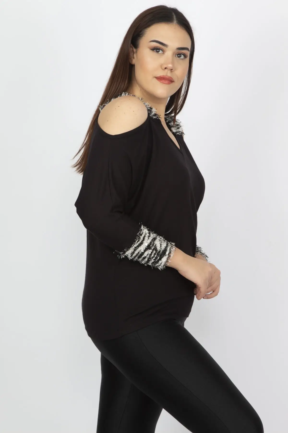 Sans Textile женская серая блузка из вискозы с рукавами и открытыми плечами 65N14047