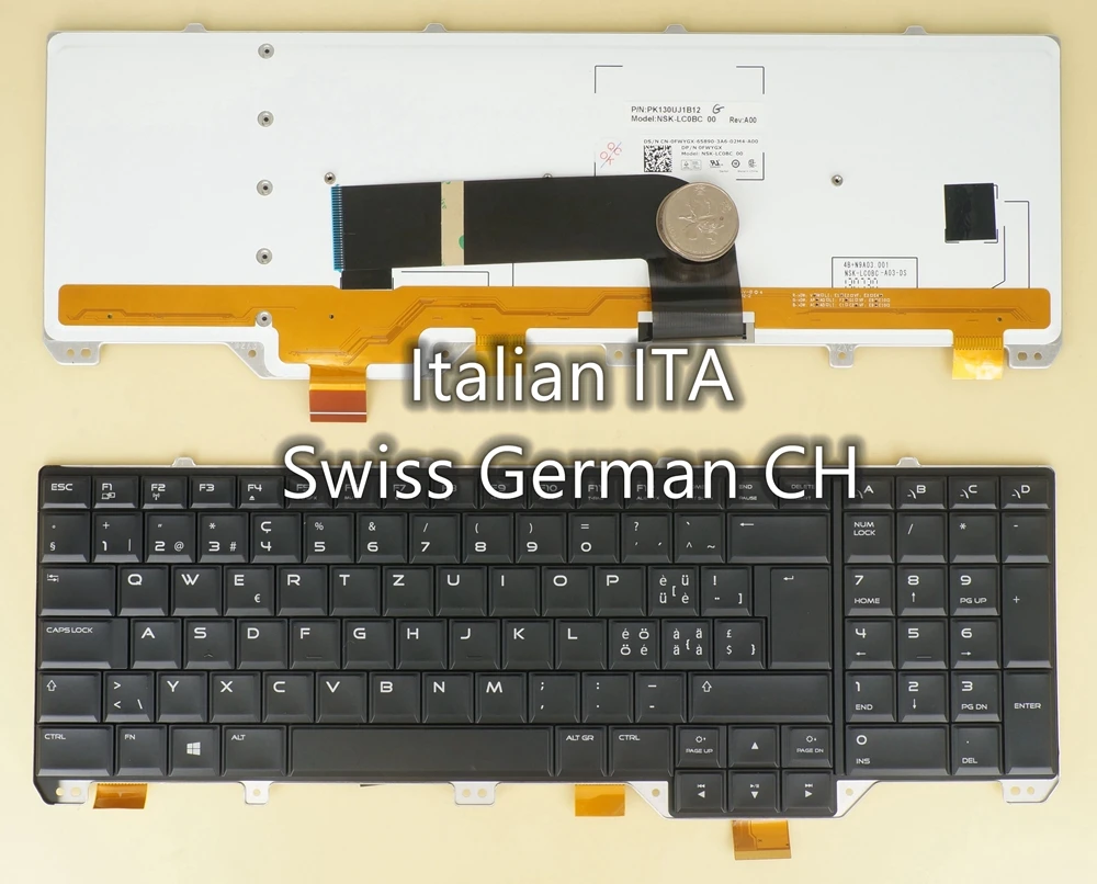 Italiano Ita Suíço Alemão ch Teclado para Dell Alienware 17 r1 18 r1 0nxrg5 0fwygx Nsk-lc0bc Rgb Backlight Preto