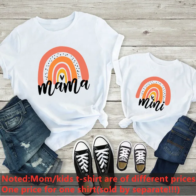 Fashion Family Look Mother and Daughter Family Matching Clothes Punk Mama Mini Princess T-shirt Tops For Mommy Kids 4
