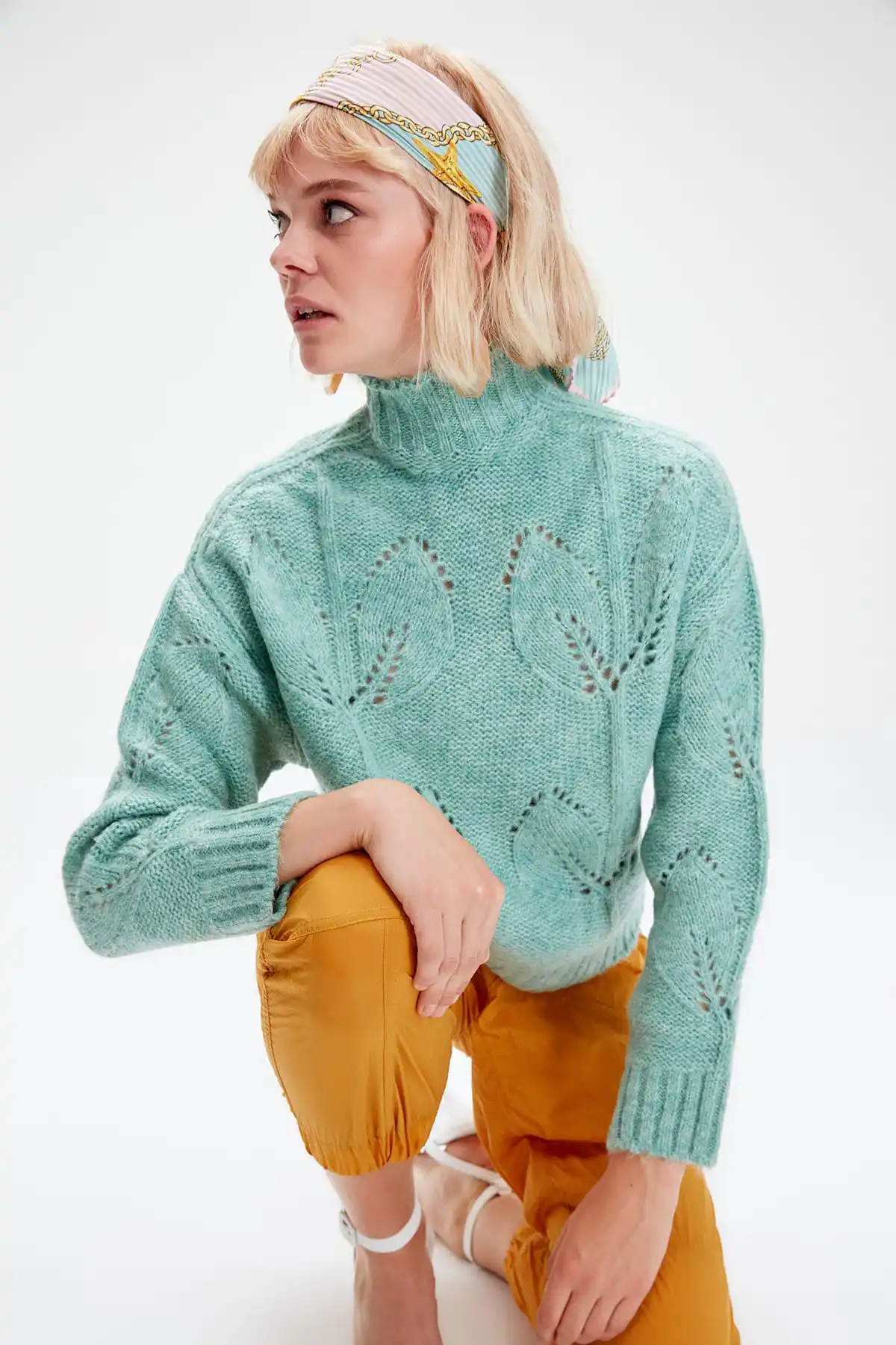Goedkoop Trendyol Vrouwen Herfst Mint Mesh Gedetailleerde Truien Coltrui TWOAW20JK0019