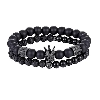 

Angemiel Men Black Crystal Charm Crown Figured Dual Male Bracelet