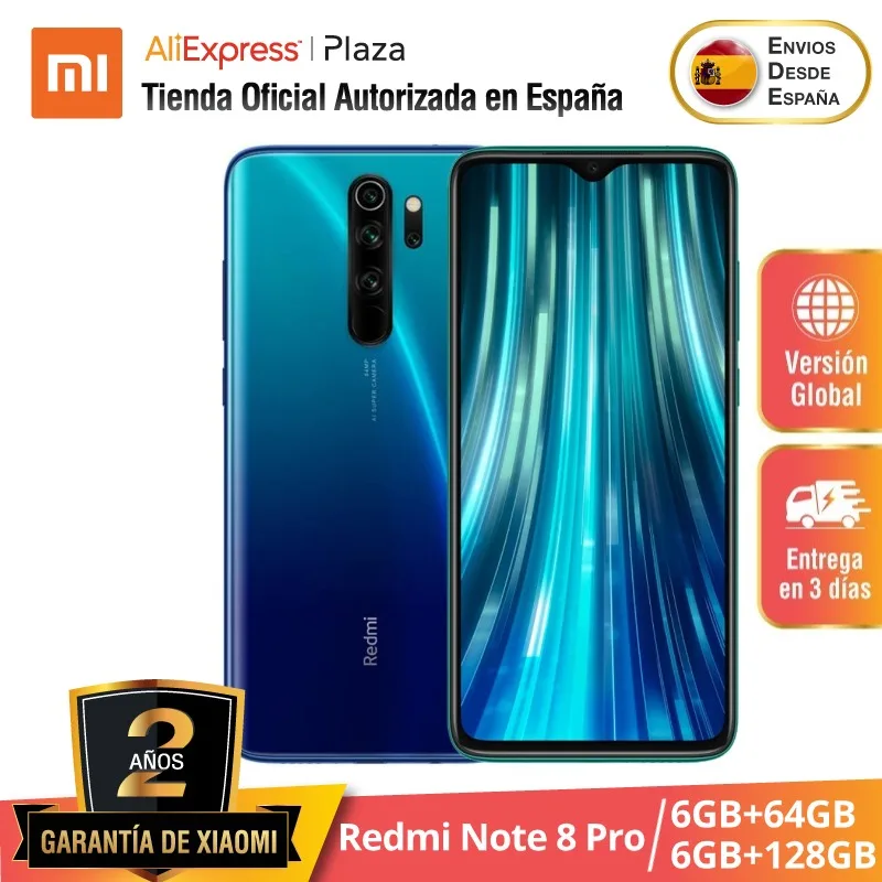 Xiaomi Redmi Note 8 Pro (64GB /128GB ROM con 6GB RAM Cámara de 64MP Android Nuevo Móvil) [Teléfono Móvil Versión Global para Esp Xiaomi Redmi Note 8 Pro (64GB /128GB ROM con 6GB RAM Cámara de 64MP Android Nuevo Móvil) [Teléfono Móvil Versión Global para Esp