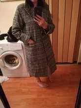 Plaid Coat Pocket-Jackets Cashmere Autumn Winter Long Women Outwear Warm Thickness Casual