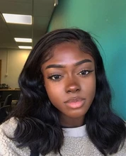 Bob corto-Peluca de cabello humano ondulado de 4x4 para mujer, postizo de malla con división 13x1, pelo Remy brasileño predespuntado