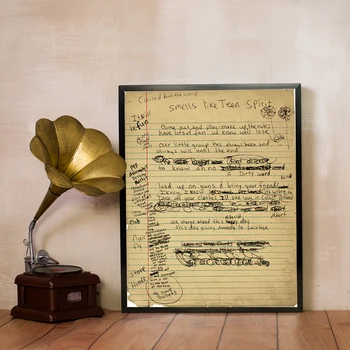 

Nirvana Kurt Cobain Smells Like Teen Spirit Handwritten Lyrics Poster Vintage Canvas Painting Rock Music Prints Wall Art Decor