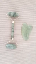 Gua Sha-Rodillo de piedra de jade para masaje facial, rodillo estiramiento piel cuello, doble cabezal, relajación de la piel, piedra de jade natural