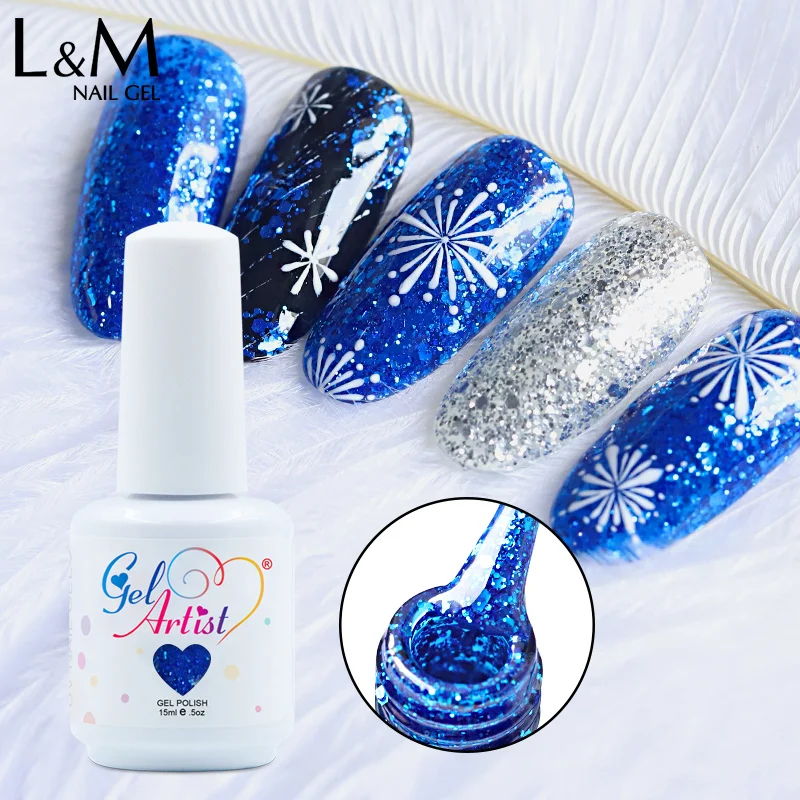 

6 pcs/lot Gelartist Diamond Nail Gel Varnish Glitter soak off LED UV Gel Silver Manicure Shiny Sequins Gel Nail Polish
