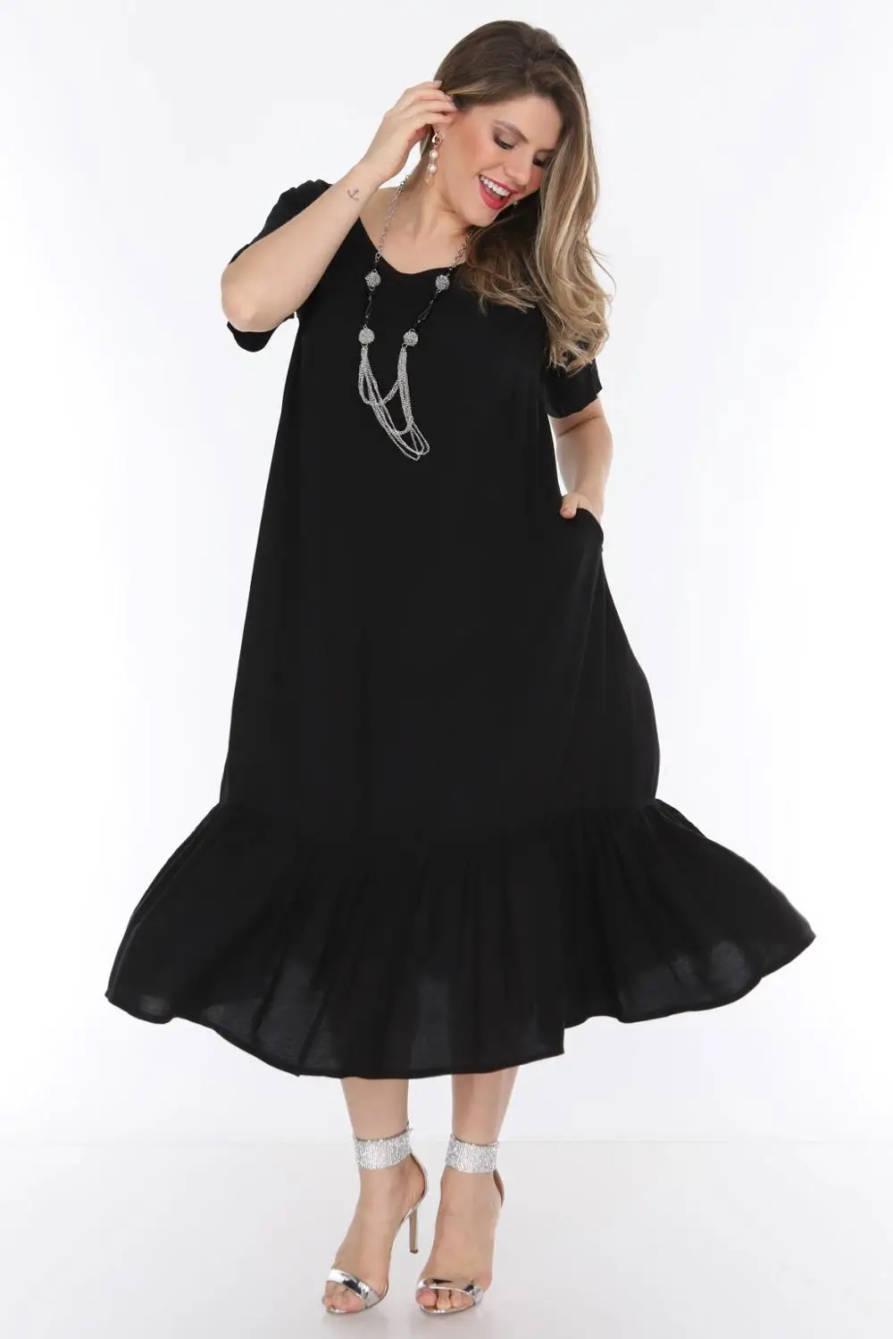 

Women Plus Size Summer Half Sleeve Dress Black 1569