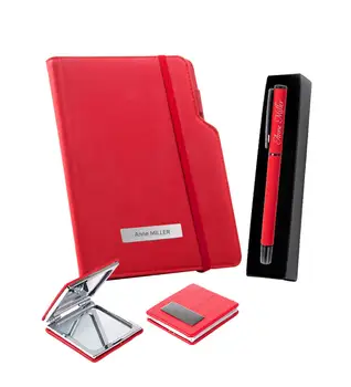 

Isme Custom Metal Roller Pen-Red Leather Cover Notebook-Mirror Seti