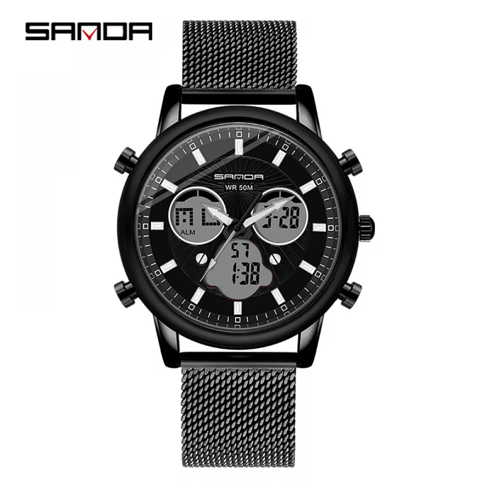 

SANDA 2020 Simple Trendy Watch Male Student Fashion Dual Display High-End Atmosphere Digital Watch 50M Waterproof Sports Watch