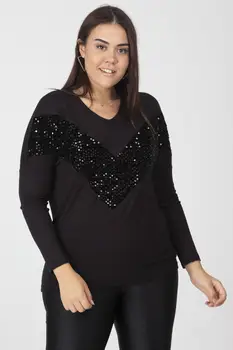 

Sans Textile Women Black Sequin Blocky Bluz 65 N15436