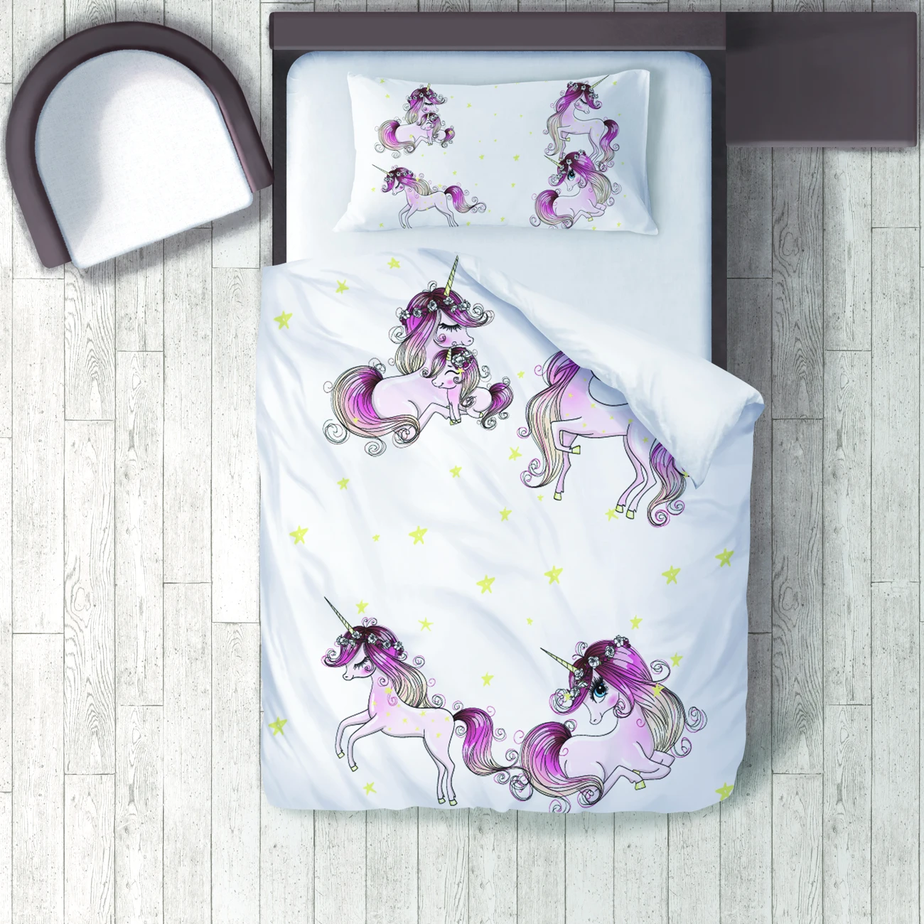 

Duvet Cover Set Bedding Set Pillow Case for Baby and Kids Room 3D Printed Pink Unicorn Blue Eyes Model 104