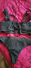 INGAGA-Bikinis de realce para mujer, traje de baño con borde festoneado, bañador de banda Negro, Bikini liso para mujer, ropa de playa 2021