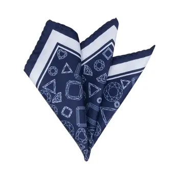 

Dark blue geometric pocket square with white edging (52659)