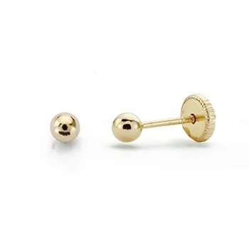 

18k gold earrings smooth ball 3mm. Baby girl locking nut