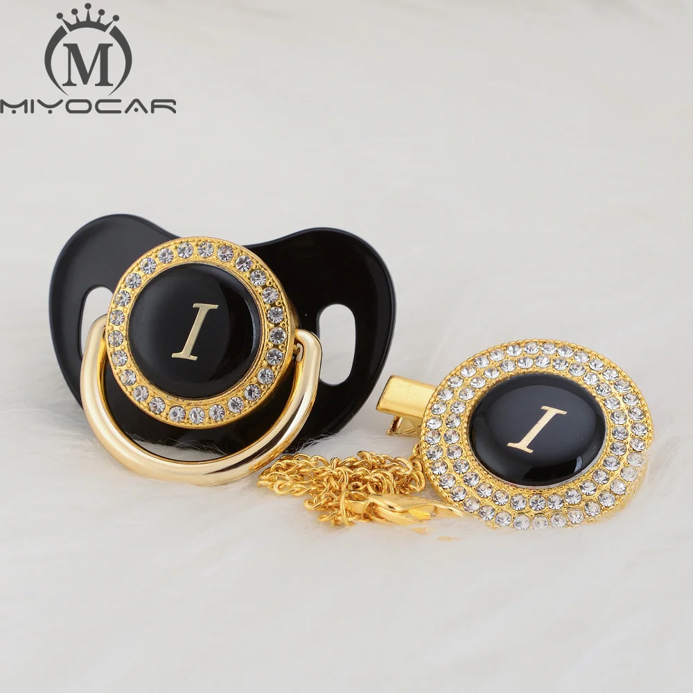 

MIYOCAR beautiful bling pacifier and pacifier clip set name Initials letter I unique BPA free dummy bling unique design LI