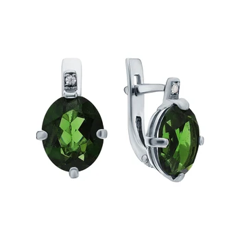 

Silver earrings with cubic zirconia and tourmaline imitation sunlight sample 925 test