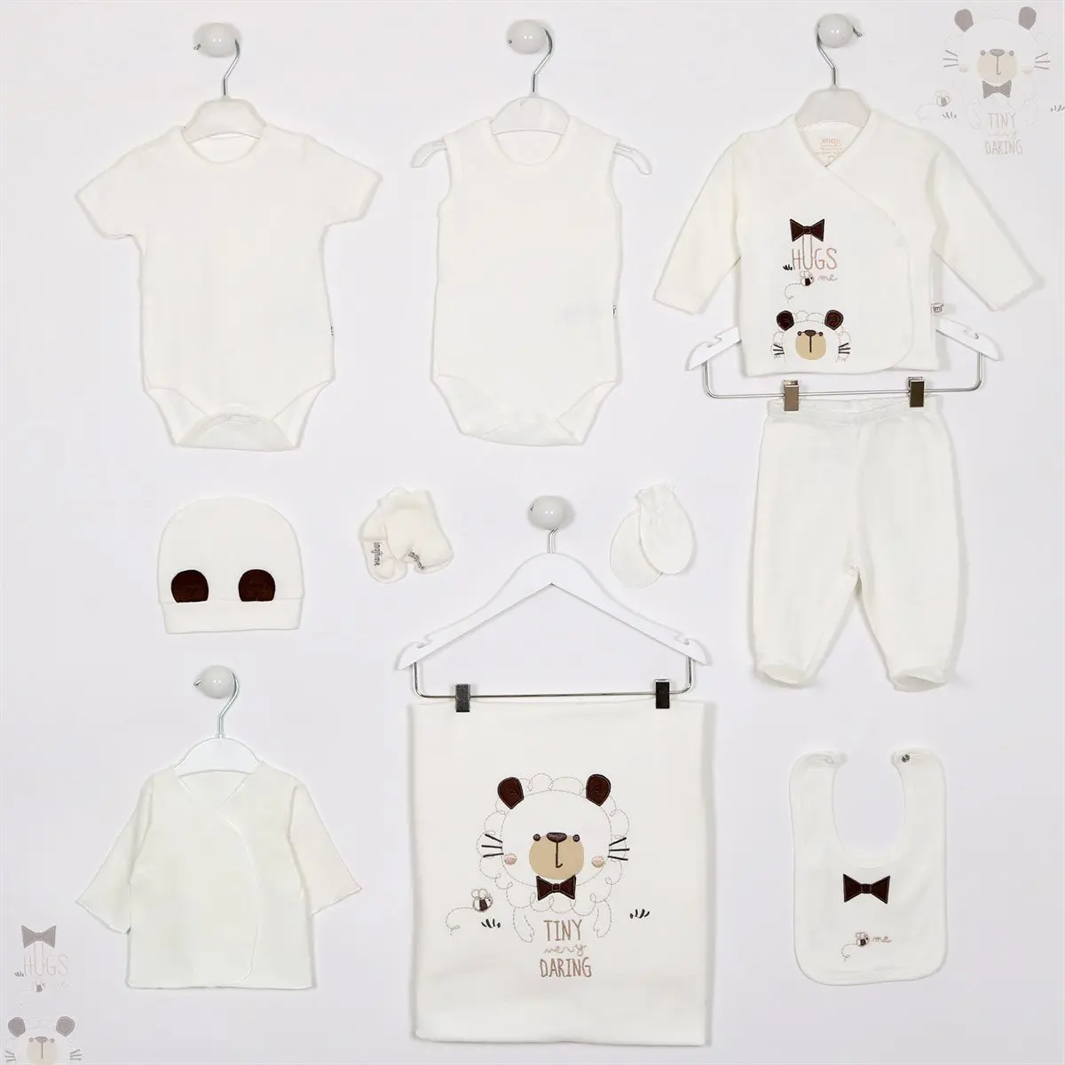 

Teddy bear Embroidered Organic Raw White 10'lu Hospital Output Set