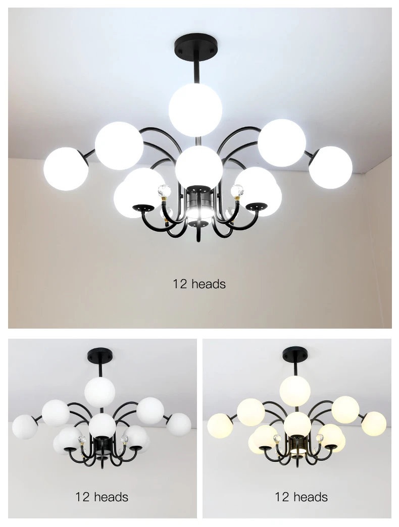 Nordic Living Room Black Chandelier White Glass Bulb Ceiling Lamp For Bedroom Apartment Modern E27 Indoor Lighting Fixtures 2022 dining room lights