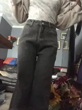 Women Jeans Cargo-Pants Wide-Leg Gray Loose Blue Girl Baggy High-Waist Straight Casual